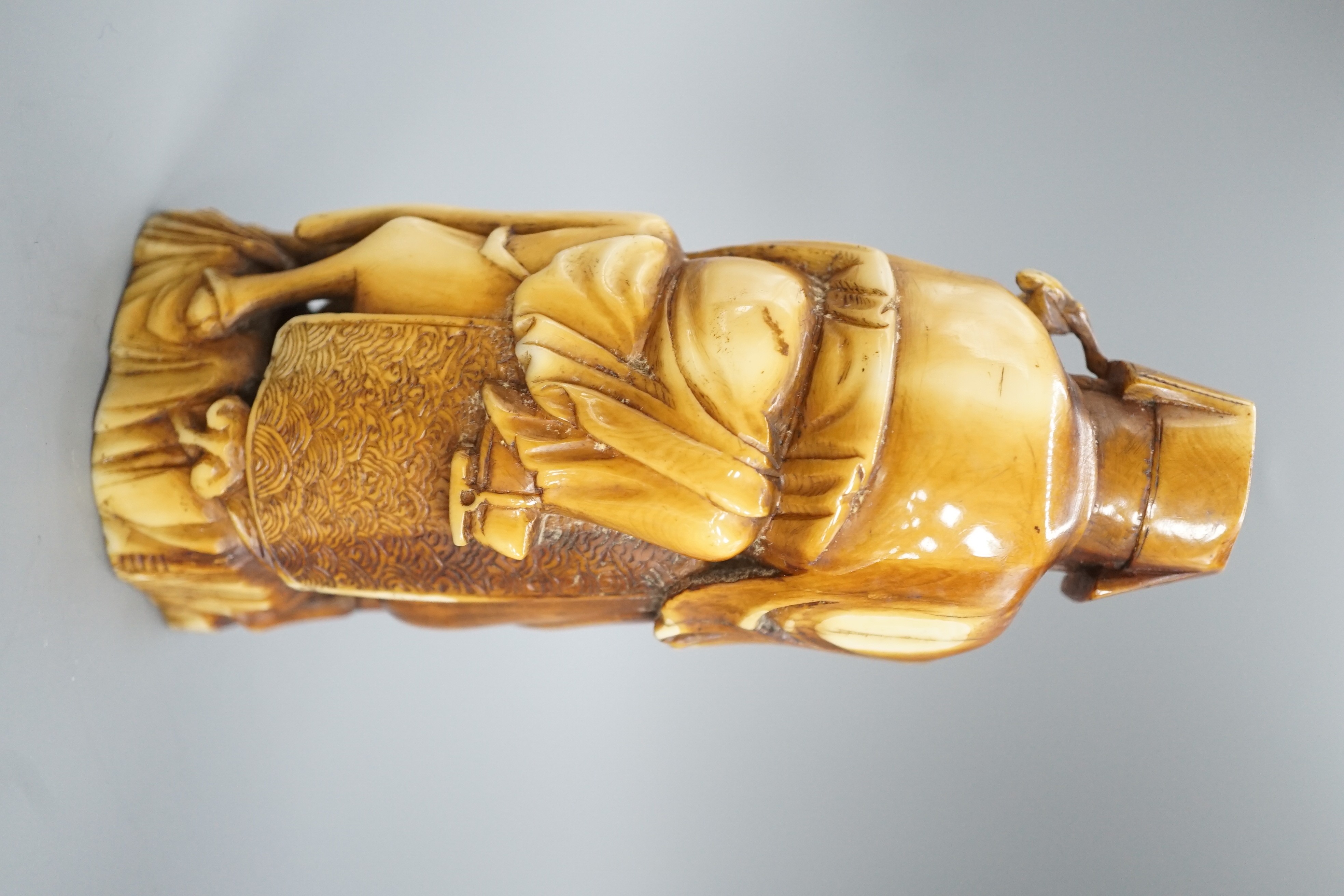 A Chinese hippopotamus ivory group of Zhang Guolao riding a horse, 19th century 14cm